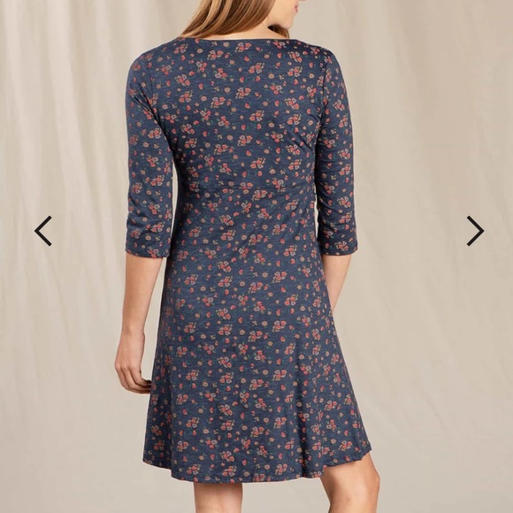 Toad & Co. Rosalinda Dress Organic Cotton Navy Floral Print - Picture 2 of 9